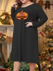 Halloween Casual Loungewear Dress Women's Plus Pumpkin & Spider Print