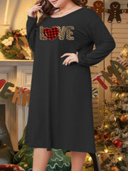 Plaid Heart & Leopard Letter Print Sleep Dress