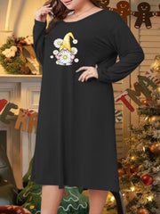 Gnome & Daisy Print Long Sleeve Round Neck Sleep Dress