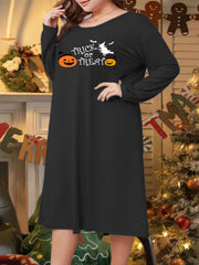 Halloween Lounge Dress Women's Plus Cartoon Witch & Funny Pumpkin