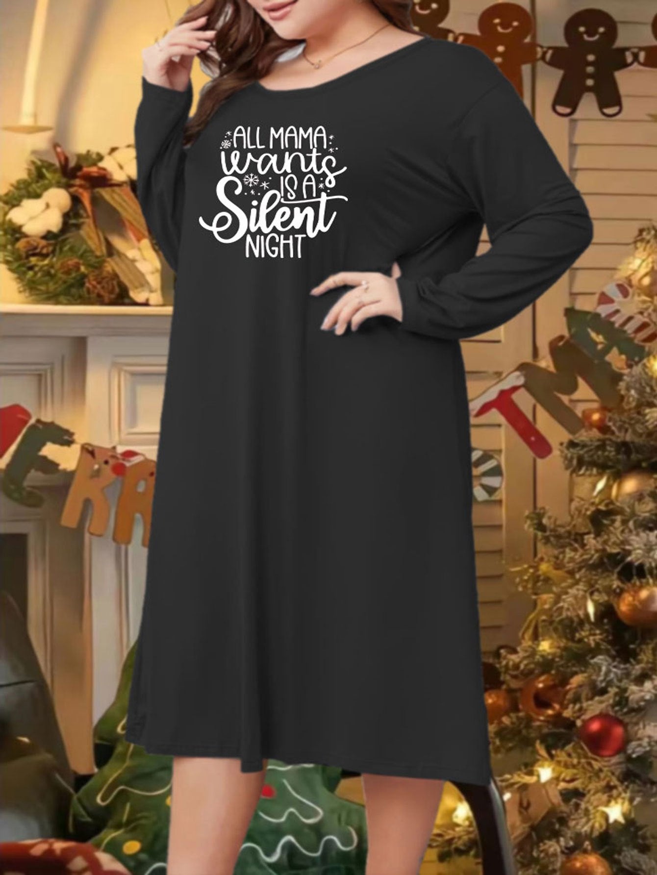 Christmas Loungewear Dress Snowflake Print Long Sleeve