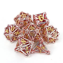 7pcs Silvery Red Leaf Flower Metal Dices Hollow Metal Polyhedral Dice Set