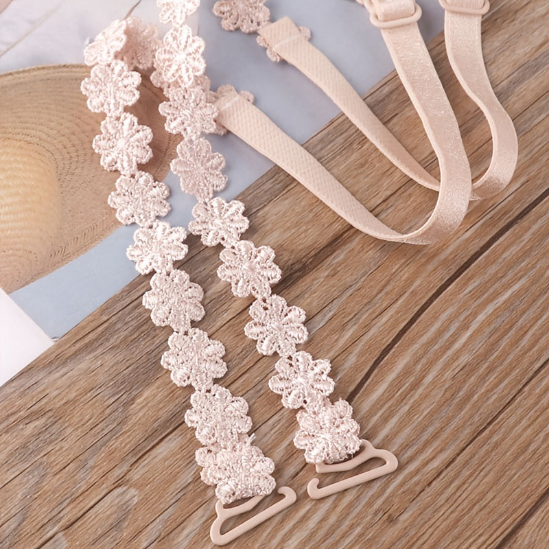 3 Pairs Floral Lace Shoulder Straps, Adjustable Underwear Straps