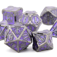 7pcs Purple Silvery Double Swords Metal Solid Polyhedral Dice Set