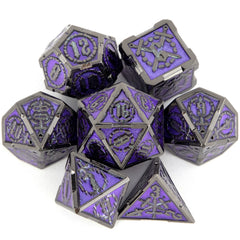 7pcs Purple Silvery Double Swords Metal Solid Polyhedral Dice Set