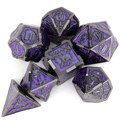 7pcs Purple Silvery Double Swords Metal Solid Polyhedral Dice Set