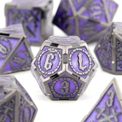 7pcs Purple Silvery Double Swords Metal Solid Polyhedral Dice Set