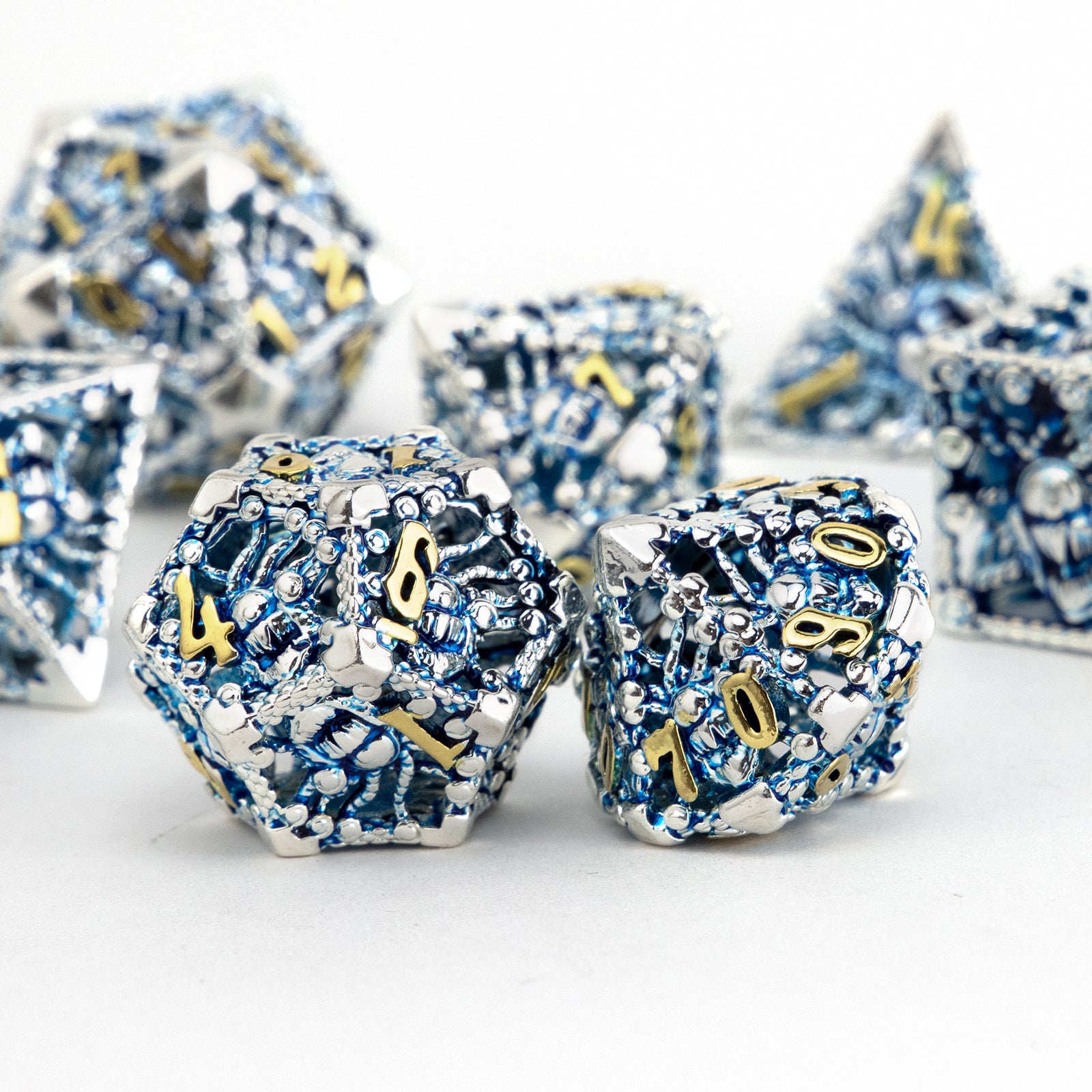 7pcs Silvery Octopus Metal Polyhedral Dice Set for RPG Board Game