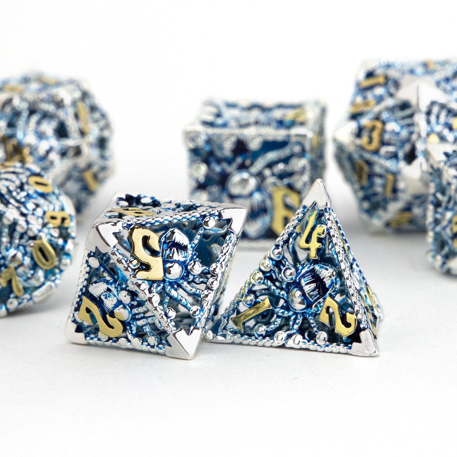 7pcs Silvery Octopus Metal Polyhedral Dice Set for RPG Board Game