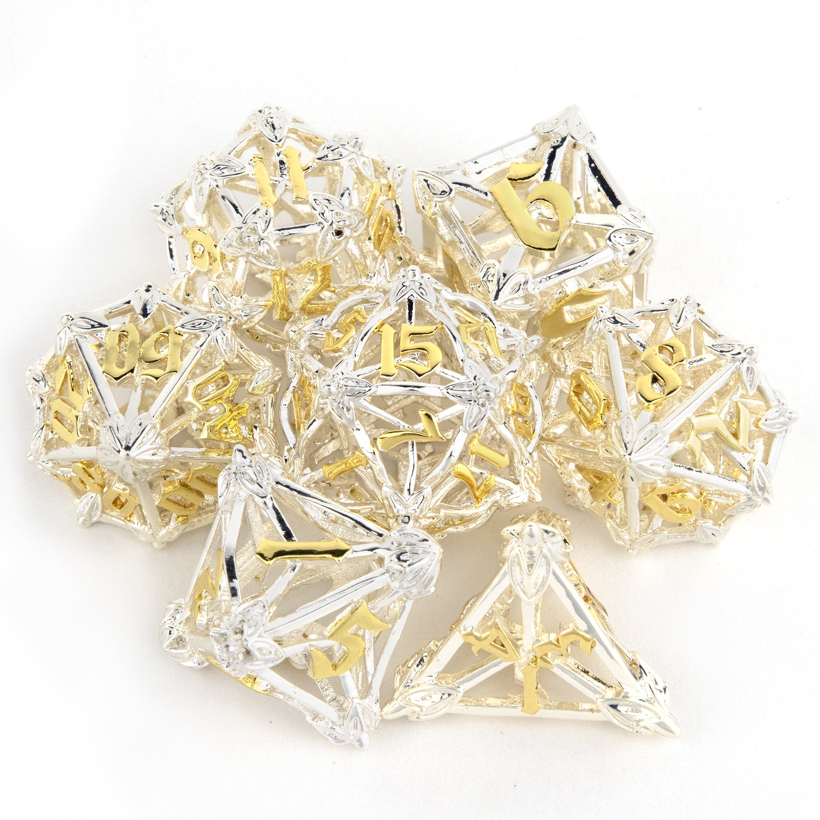7pcs Yellow Leaf Flower Hollow Metal Dice Set for RPG Game