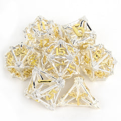 7pcs Yellow Leaf Flower Hollow Metal Dice Set for RPG Game