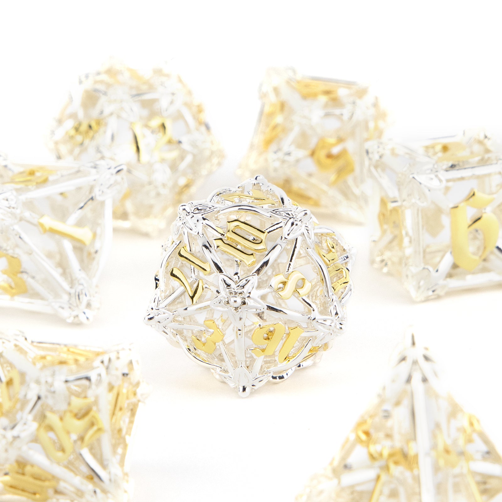 7pcs Yellow Leaf Flower Hollow Metal Dice Set for RPG Game