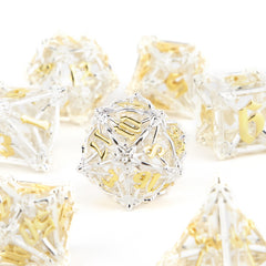 7pcs Yellow Leaf Flower Hollow Metal Dice Set for RPG Game