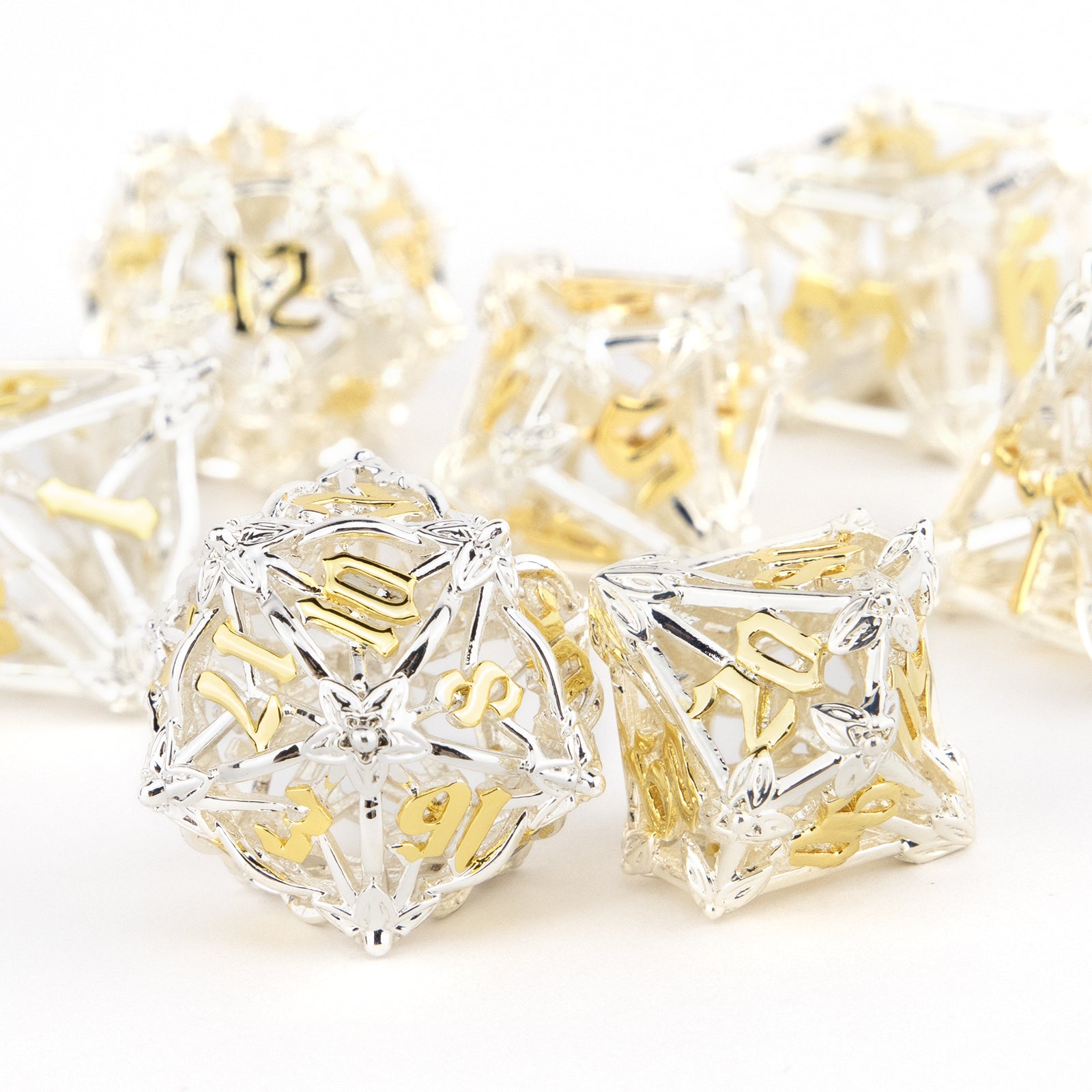 7pcs Yellow Leaf Flower Hollow Metal Dice Set for RPG Game