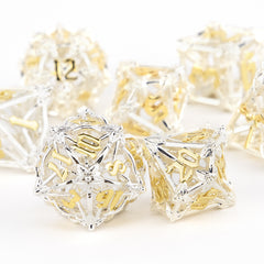 7pcs Yellow Leaf Flower Hollow Metal Dice Set for RPG Game