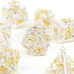 7pcs Yellow Leaf Flower Hollow Metal Dice Set for RPG Game