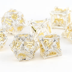 7pcs Yellow Leaf Flower Hollow Metal Dice Set for RPG Game