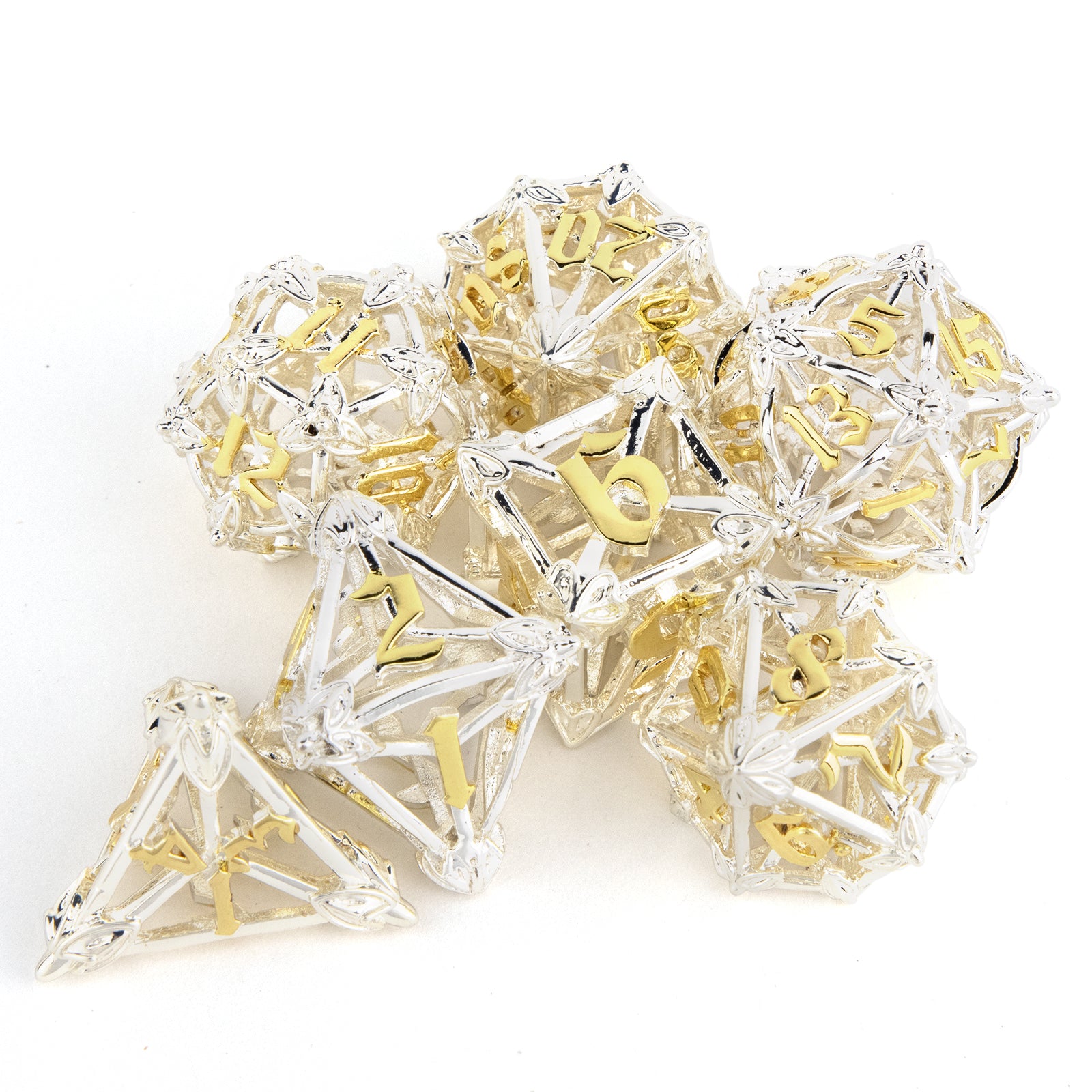 7pcs Yellow Leaf Flower Hollow Metal Dice Set for RPG Game