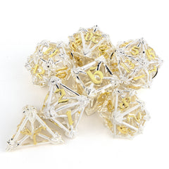 7pcs Yellow Leaf Flower Hollow Metal Dice Set for RPG Game