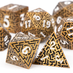 7pcs Copper Metal Dices Maze Hollow Metal Polyhedral Dice Set