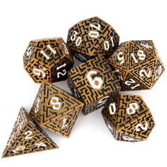 7pcs Copper Metal Dices Maze Hollow Metal Polyhedral Dice Set