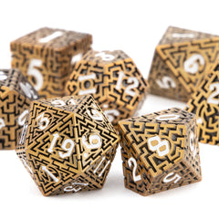 7pcs Copper Metal Dices Maze Hollow Metal Polyhedral Dice Set