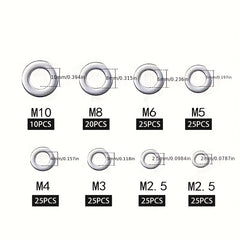 304 Stainless Steel Flat Washers Set 580pcs 9 Sizes