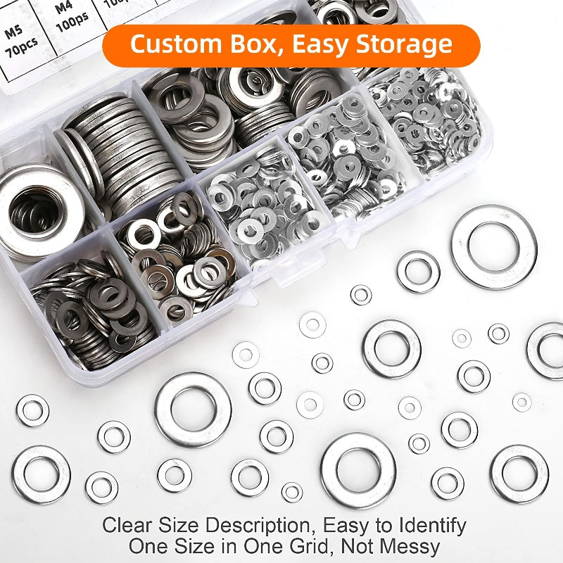 304 Stainless Steel Flat Washers Set 580pcs 9 Sizes