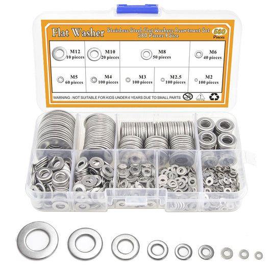 304 Stainless Steel Flat Washers Set 580pcs 9 Sizes