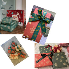 7pcs Christmas Wrapping Paper Vintage Red Green Snowflake Tree Deer 50x73