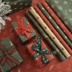 7pcs Christmas Wrapping Paper Vintage Red Green Snowflake Tree Deer 50x73