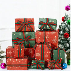 7pcs Christmas Wrapping Paper Vintage Red Green Snowflake Tree Deer 50x73
