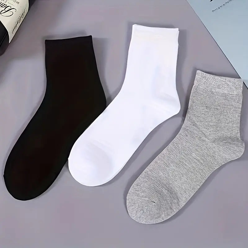 Men's Solid Crew Socks Comfortable Breathable Casual Socks