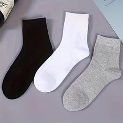 Men's Solid Crew Socks Comfortable Breathable Casual Socks