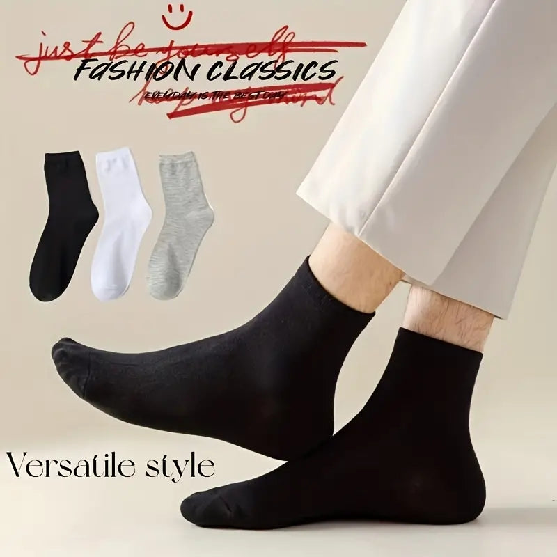 Men's Solid Crew Socks Comfortable Breathable Casual Socks