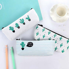 Cactus Pattern Canvas Pencil Case Cosmetic Bag Big Capacity 1 Pack