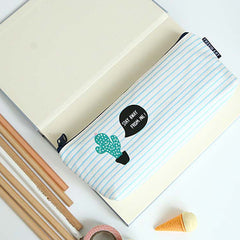 Cactus Pattern Canvas Pencil Case Cosmetic Bag Big Capacity 1 Pack