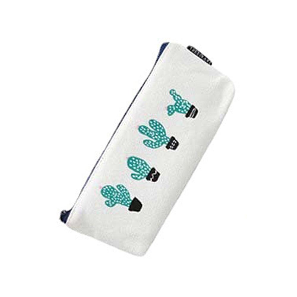 Cactus Pattern Canvas Pencil Case Cosmetic Bag Big Capacity 1 Pack