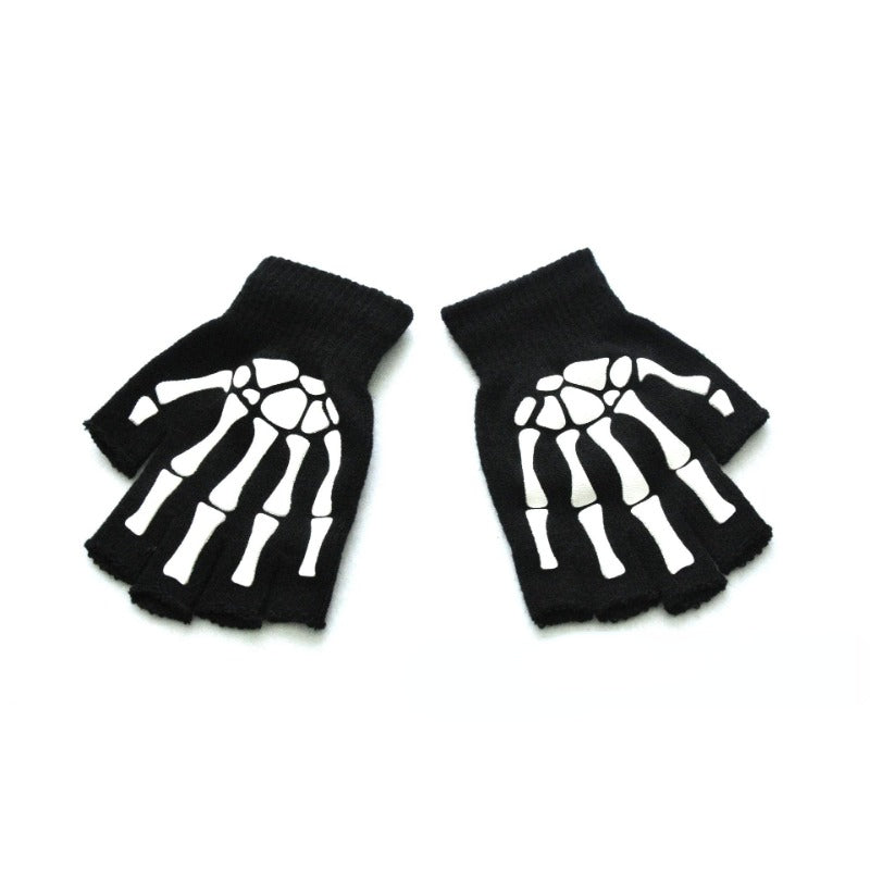 Skull Gloves Winter Knitted Touch Screen Night Luminous Fingerless Glo