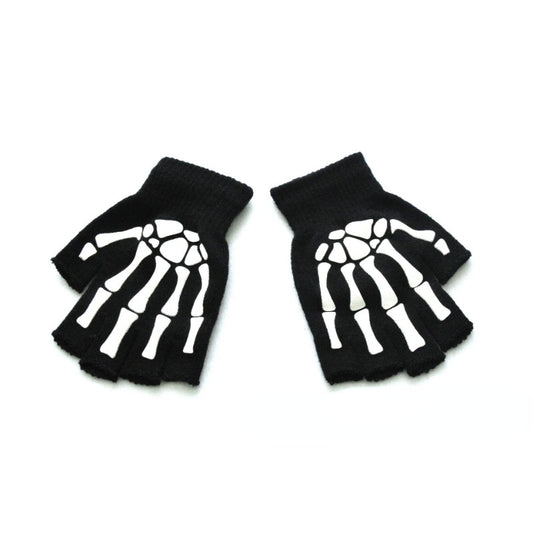 Skull Gloves Winter Knitted Touch Screen Night Luminous Fingerless Glo
