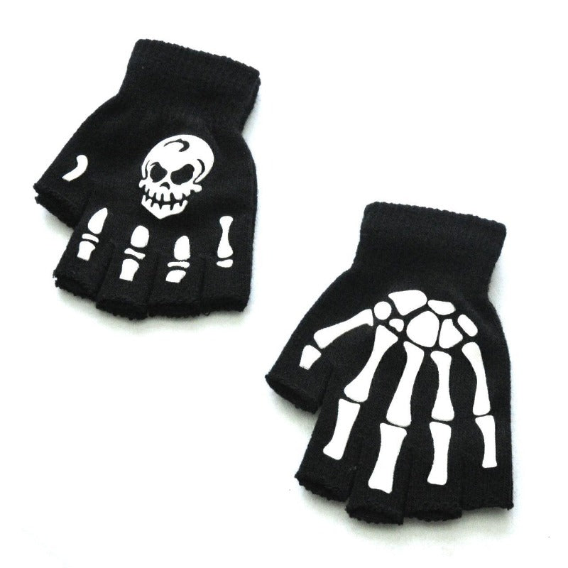 Skull Gloves Winter Knitted Touch Screen Night Luminous Fingerless Glo
