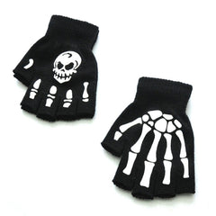 Skull Gloves Winter Knitted Touch Screen Night Luminous Fingerless Glo