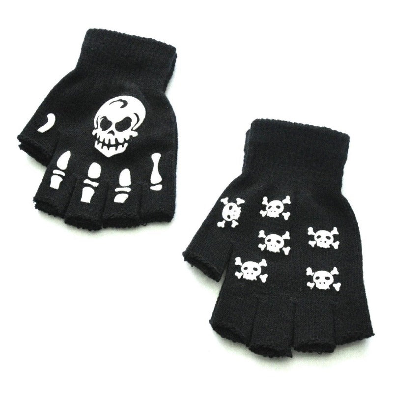 Skull Gloves Winter Knitted Touch Screen Night Luminous Fingerless Glo