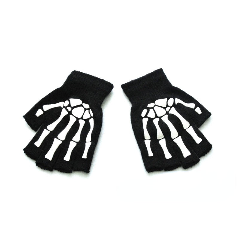 Skull Gloves Winter Knitted Touch Screen Night Luminous Fingerless Glo