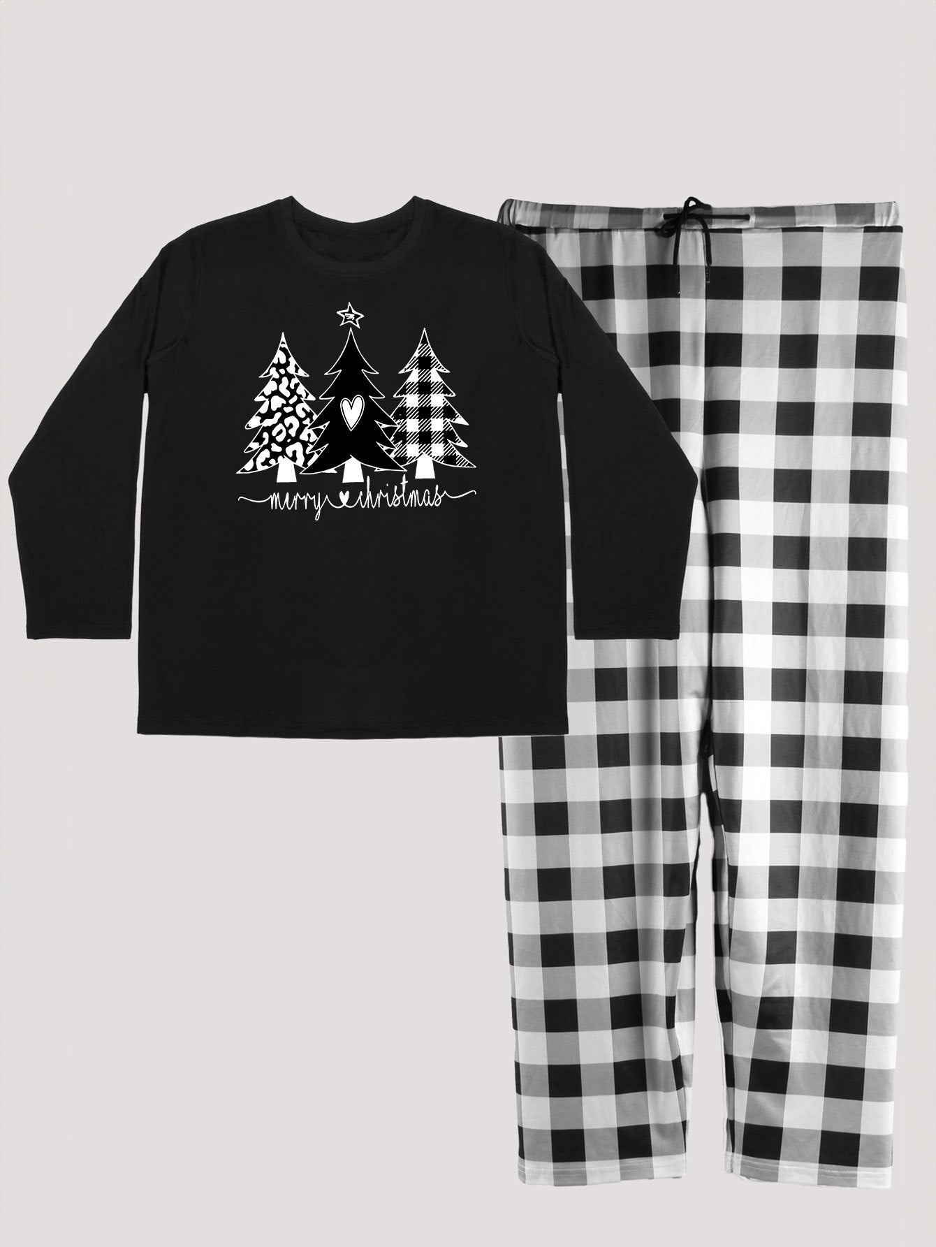Christmas Loungewear Set Leopard Print T-shirt & Plaid