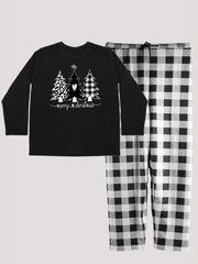 Christmas Loungewear Set Leopard Print T-shirt & Plaid
