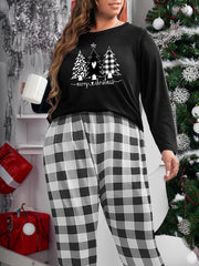 Christmas Loungewear Set Leopard Print T-shirt & Plaid
