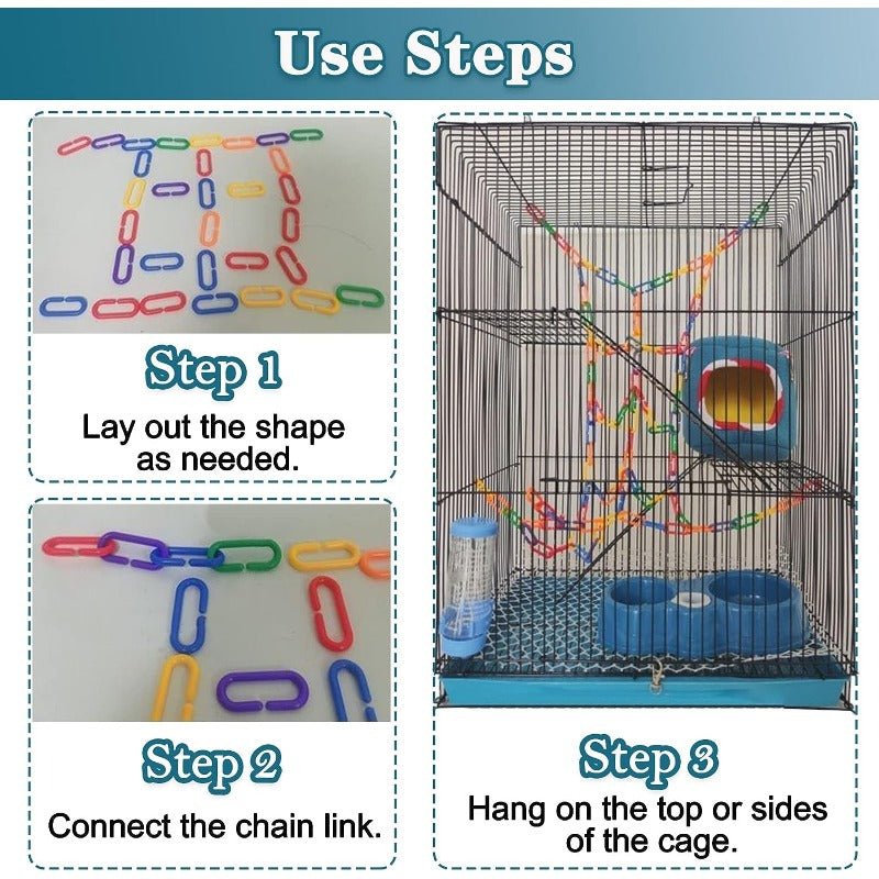 Rainbow C Clips Chains Hooks Plastic Chain Links Bird Learning Toy