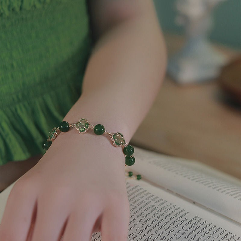 Green Chalcedony Four leaf Clover Bracelet