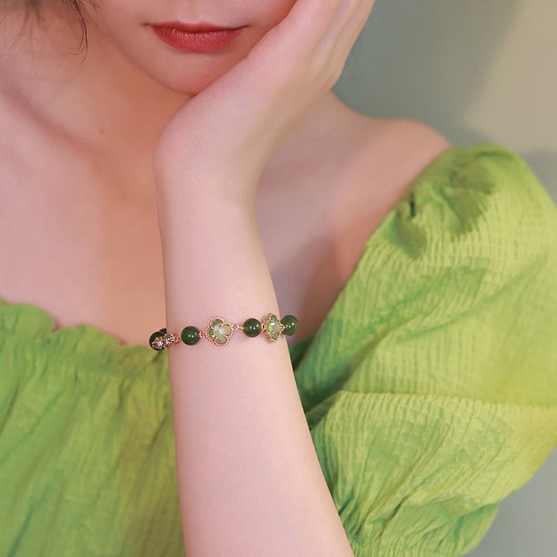 Green Chalcedony Four leaf Clover Bracelet